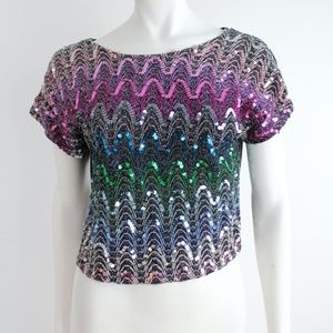 Cute 1980s Vintage Sequin Blouse Top Shirt Shell